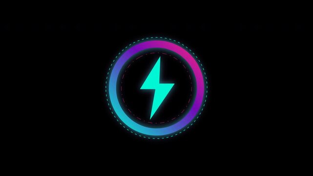 Glowing neon lightning bolt charging progress circle on transparent background