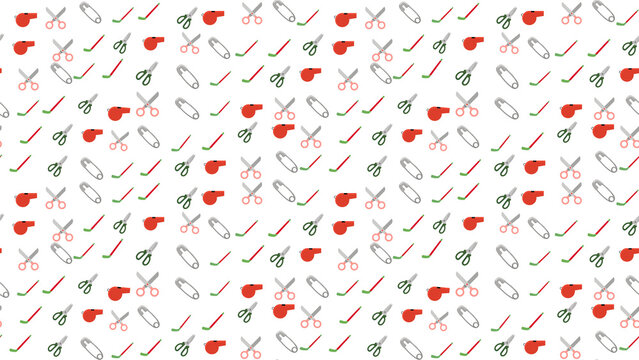 Pattern of whistles, scissors, safety pins, and golf tees