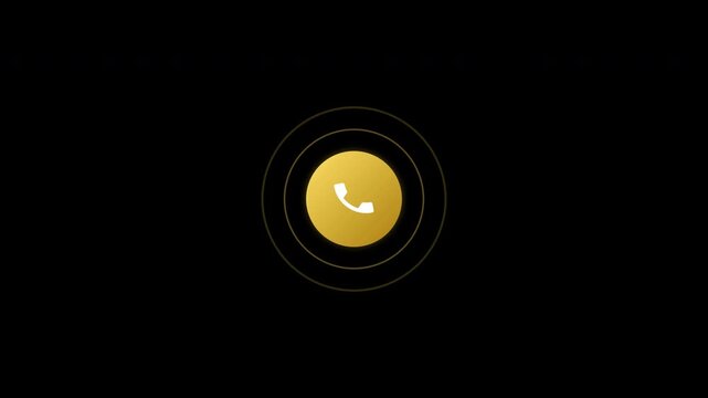 Golden telephone call icons ringing with ripple waves on transparent background