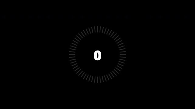 Modern circular countdown timer from five to zero with alpha channel overlay