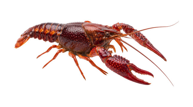 Red Crayfish Freshwater Crustacean With Prominent Claws.