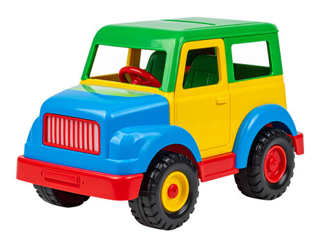 Isolated transparent PNG of a toy car colorful plastic model.