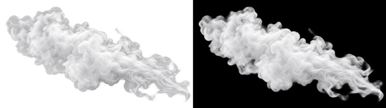 White smoke cloud, isolated 3D digital render of thick fog puff on transparent background for special effects, graphic design overlays, atmosphere composition, and cinematic motion elements