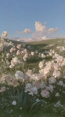 Naklejka premium Serene floral landscape wallpaper for mobile