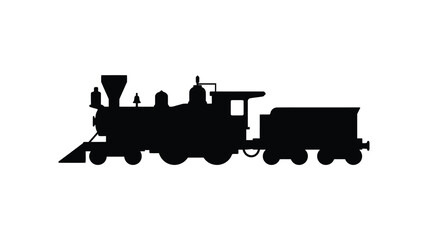 Vintage steam locomotive with tender depicted as a black silhouette © Hiron
