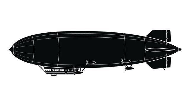 Airship with gondola and propellers is a black silhouette