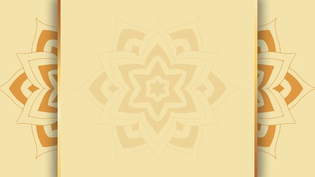 Animated cream and gold luxury background loop with center mandala flower and rotating lotus side borders