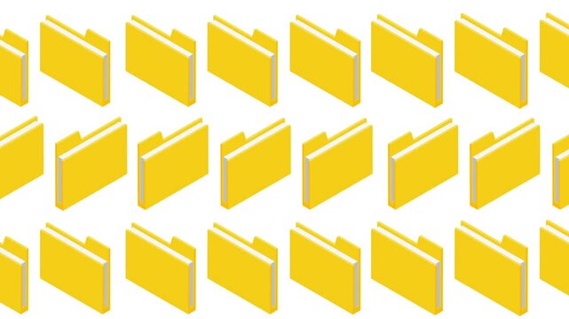 3D Yellow Folder Icons Pattern on White Background &ndash; Seamless Document Storage and Data Organization Motion Graphics