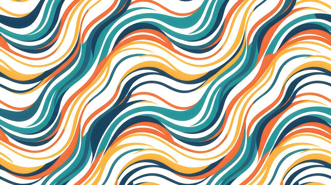 Seamless abstract pattern with minimalist curving lines and flowing organic shapes in bold colors