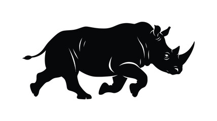 A black rhinoceros silhouette against a white background © Nurunnar