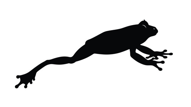 Leaping frog illustration in black silhouette against a white background