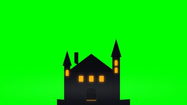 Spooky haunted house pattern repeating on a green screen background
