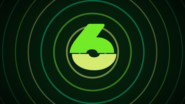 Countdown timer animation showing numbers 10, 5, and 0 with concentric green circles on a dark background