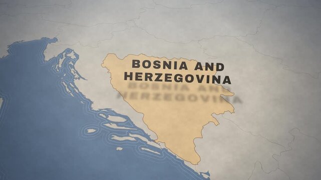 Vintage style map highlighting Bosnia and Herzegovina as a European travel destination.