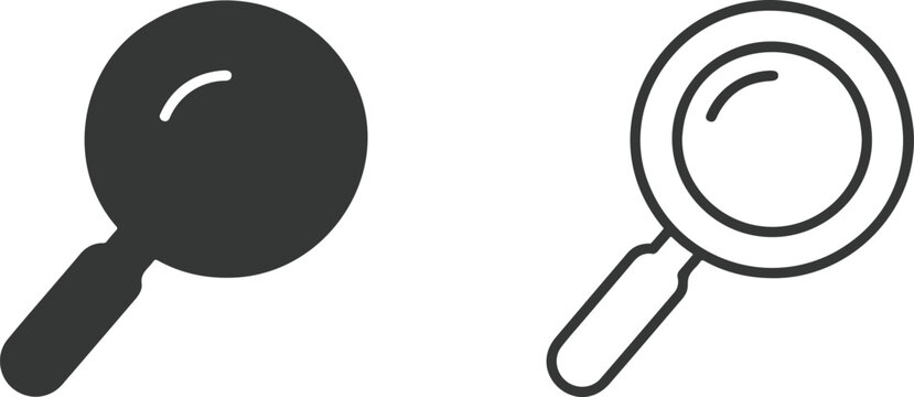 Universal magnifying glass search icon set featuring minimalist black solid glyph and thin line outline magnifier zoom styles