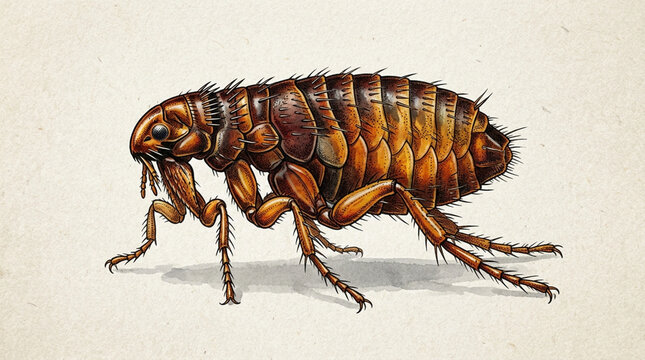 Detailed Vintage Scientific Illustration of a Flea Insect on Parchment Background