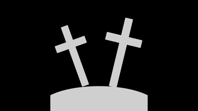 Two white crosses on a black background representing death and remembrance.