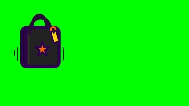 Animated briefcase with star icon and tag on green screen background.