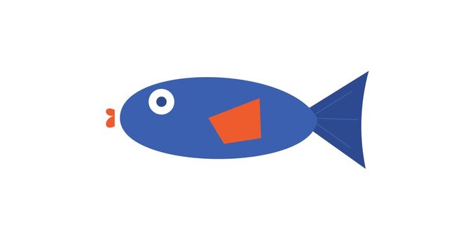 Simple Blue Fish Illustration with Orange Spot.