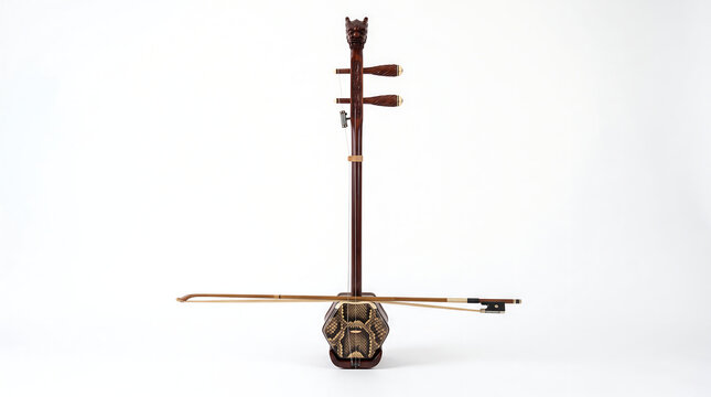Traditional Chinese erhu two stringed bowed musical instrument isolated on white background