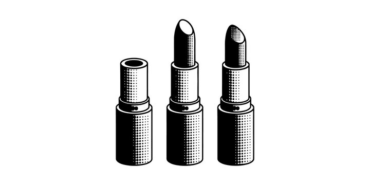 Three black and white lipstick tubes in a vintage engraving icon