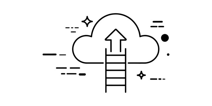 Cloud icon with arrow and ladder representing business growth and success