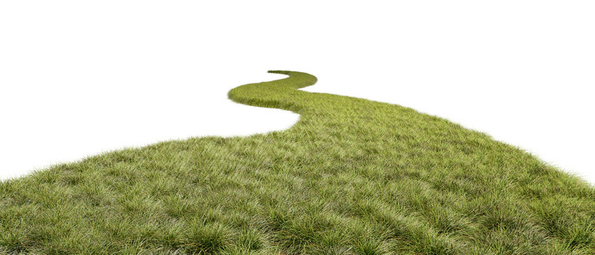 Winding green grassy way isolated transparent backgrounds 3d rendering png