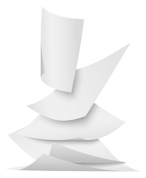 Falling paper sheets. Realistic flying white pieces mockup