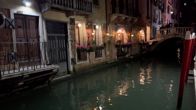 Romantic Night Canal Scene in Historic Venice