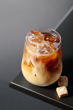 Iced coffee with cream and natural ice.