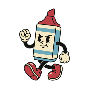 Retro Highlighter Mascot Character Walking with Determination
