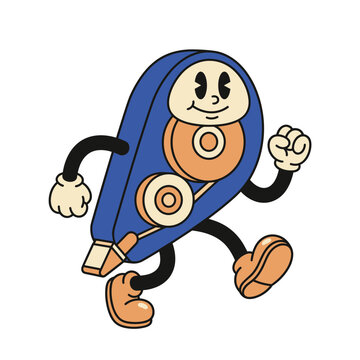 Retro Mascot Tape Dispenser Character Jogging Happily