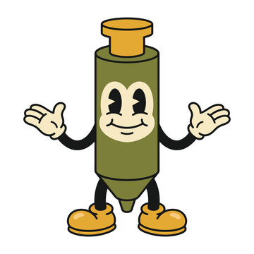 Retro Pencil Mascot with Cartoon Eyes and Welcoming Gesture