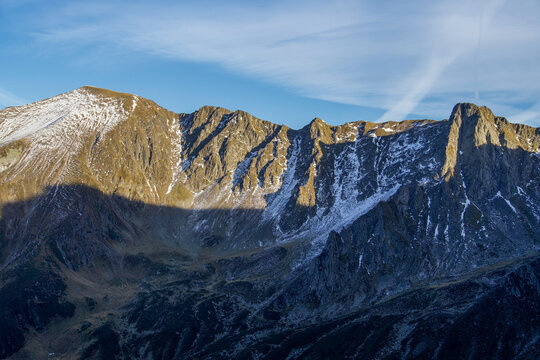 mountains in the snow, view from Racorele Saddle, Fagaras Mountains, Romania 