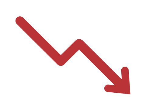 Red Downward Arrow, significant business decline, negative performance, decreasing metrics, financial loss, market downturn, data analysis, business statistics
