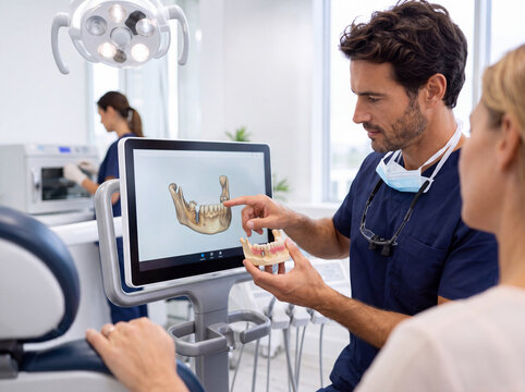 Dentist explaining dental implant treatment to patient