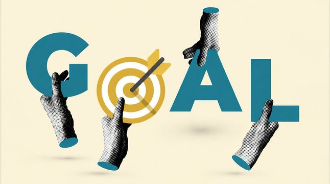 Creative hands forming google ai letters with target bullseye illustration