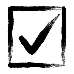 Dry brush ink checkbox with textured tick mark isolated on transparent background © Rafia