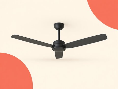 Ceiling fan silhouette flat graphic, cream interior background