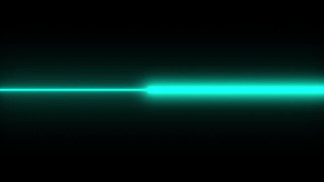 Futuristic Dashboard Overlay. Bold Turquoise Light Band Races Endlessly Along a Slender Glowing Cyan Wire. Seamless Technological Underline Element Casting Pale Blue Radiance Across Solid Black