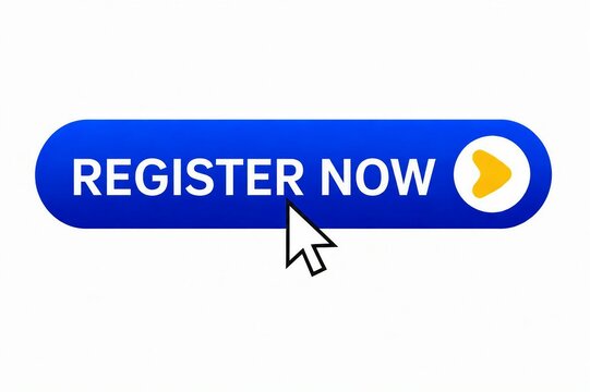 Blue register now button with cursor click and checkmark icon