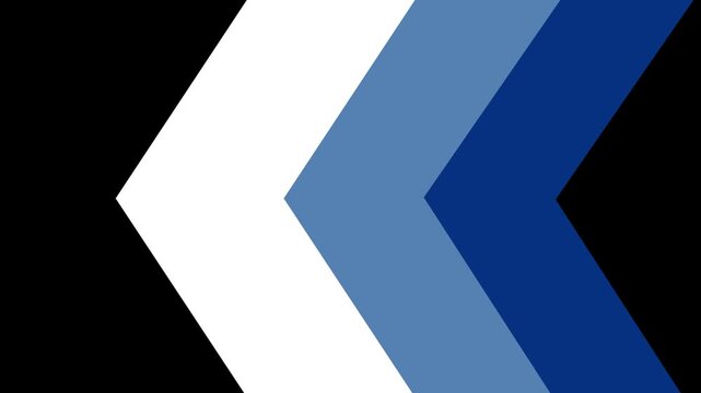 Left Direction Chevron Arrows in Black, Navy Blue and Light Blue, Bold Geometric Navigation Shapes for Business Presentation, Workflow, Reverse Movement and Minimal Graphic Design on black Background