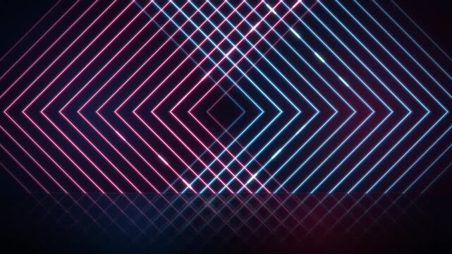 Abstract background with neon glowing diamond shaped lines in red and blue