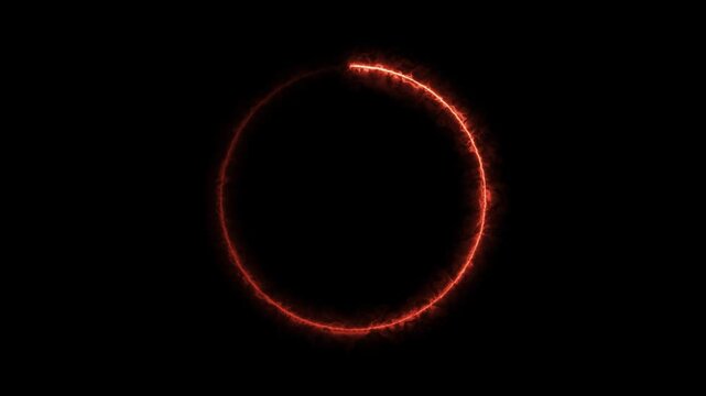 Glowing circle of light animation on black background. Neon light animated glowing circle loading icon. Circle frame loading neon light rotation