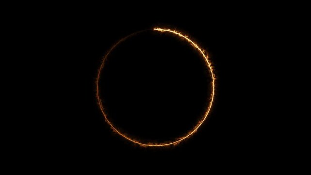 Glowing circle of light animation on black background. Neon light animated glowing circle loading icon. Circle frame loading neon light rotation
