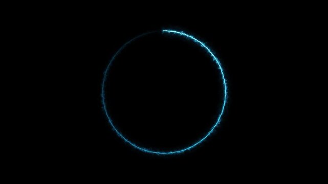 Glowing circle of light animation on black background. Neon light animated glowing circle loading icon. Circle frame loading neon light rotation