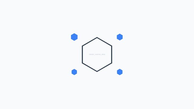 Hexagon geometric overlay animation with blue corner markers and dark central frame video footage