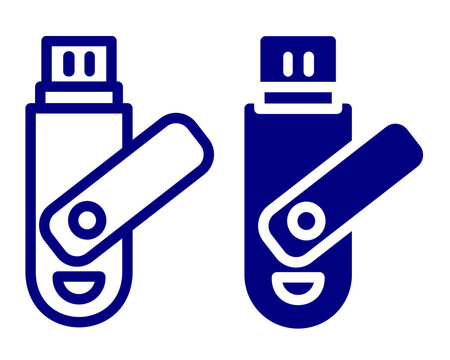 Navy Blue Pendrive Outline Icon Isolated on Transparent Background PNG USB Storage Vector Symbol