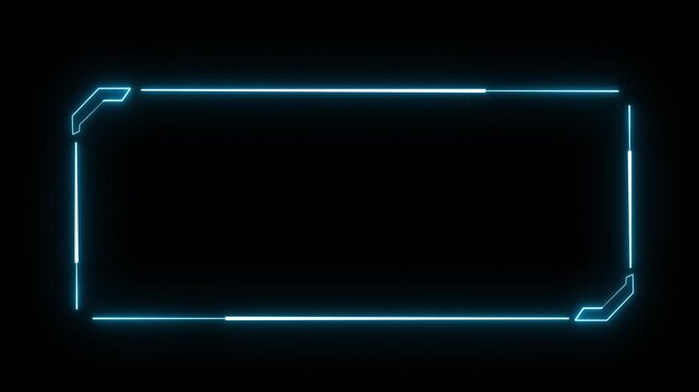 Glowing blue neon futuristic frame and border with digital HUD interface design elements on black background