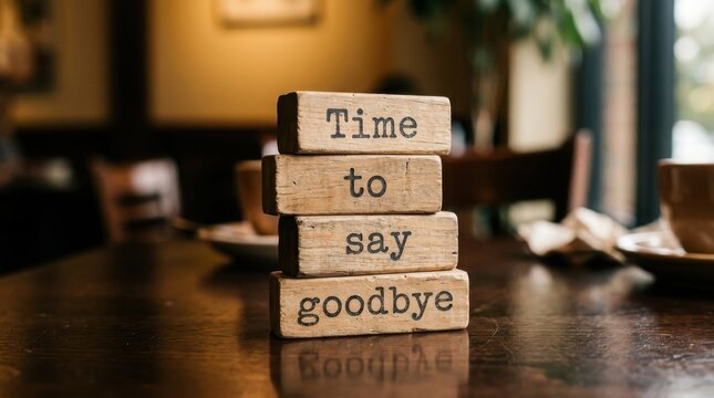 Wooden blocks spelling out the words time to say goodbye